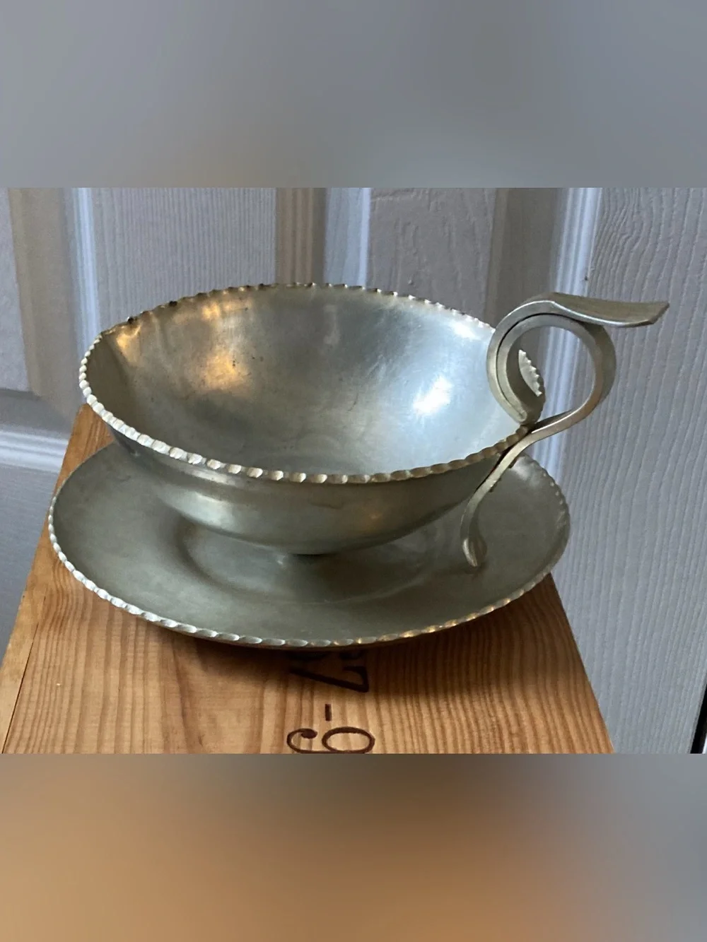 MCM Buenilum Hammered Aluminum Gravy Boat Set Featuring a Beaded Edge